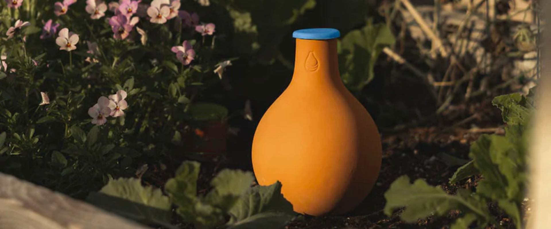 Photo of a GrowOya Watering Pot in a garden
