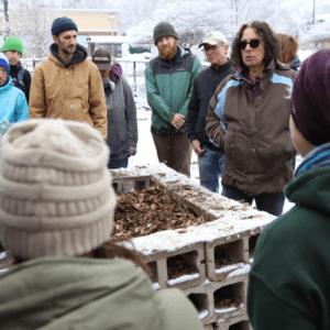 jungly judy teaching community composters outdoors