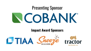 Sponsor collage featuring COBANK as the presenting sponsor with the heading 'Impact Award Sponsors' and additional sponsor logos below.