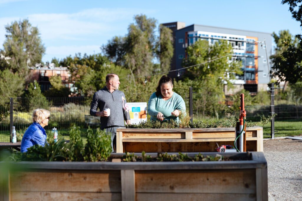 Gardeners together working in garden 2 - Denver Urban Gardens