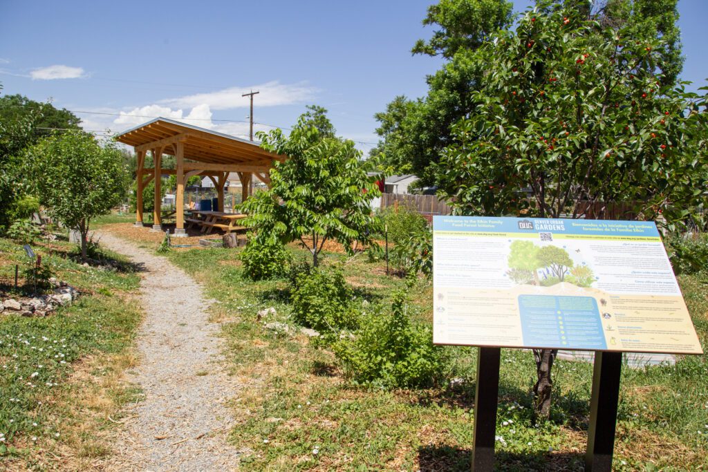 Moody_ElevatedDB_CommGarden__0001 - Denver Urban Gardens food forest sign and entrance