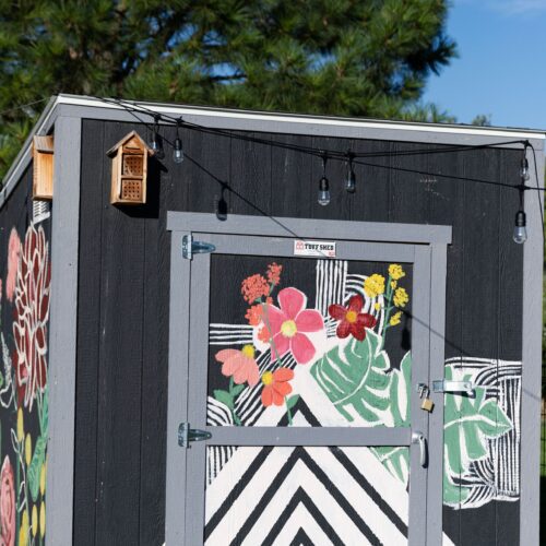 mural on tool shed at commons park community garden