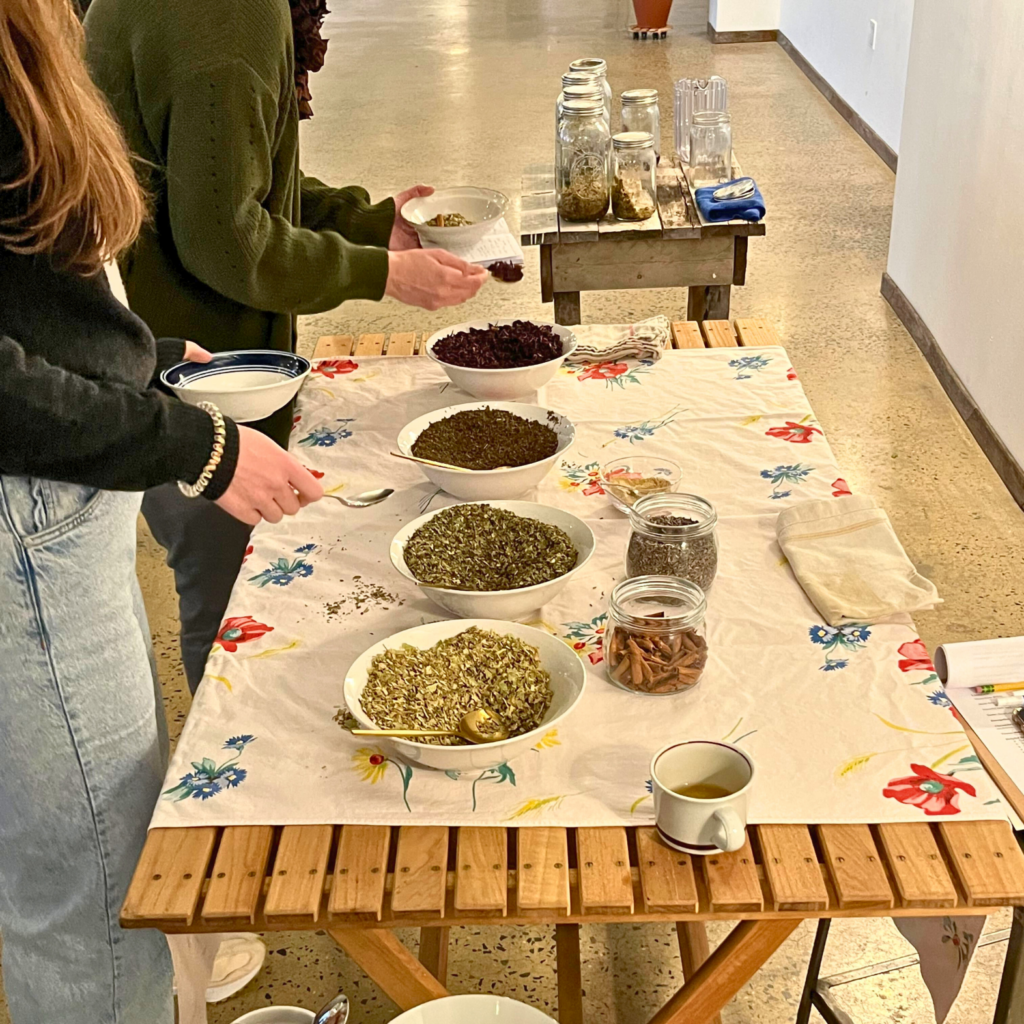 workshop attendees making tea blends